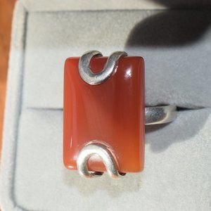 Vintage Unique Art Deco Large Sterling Silver Carnelian Ring